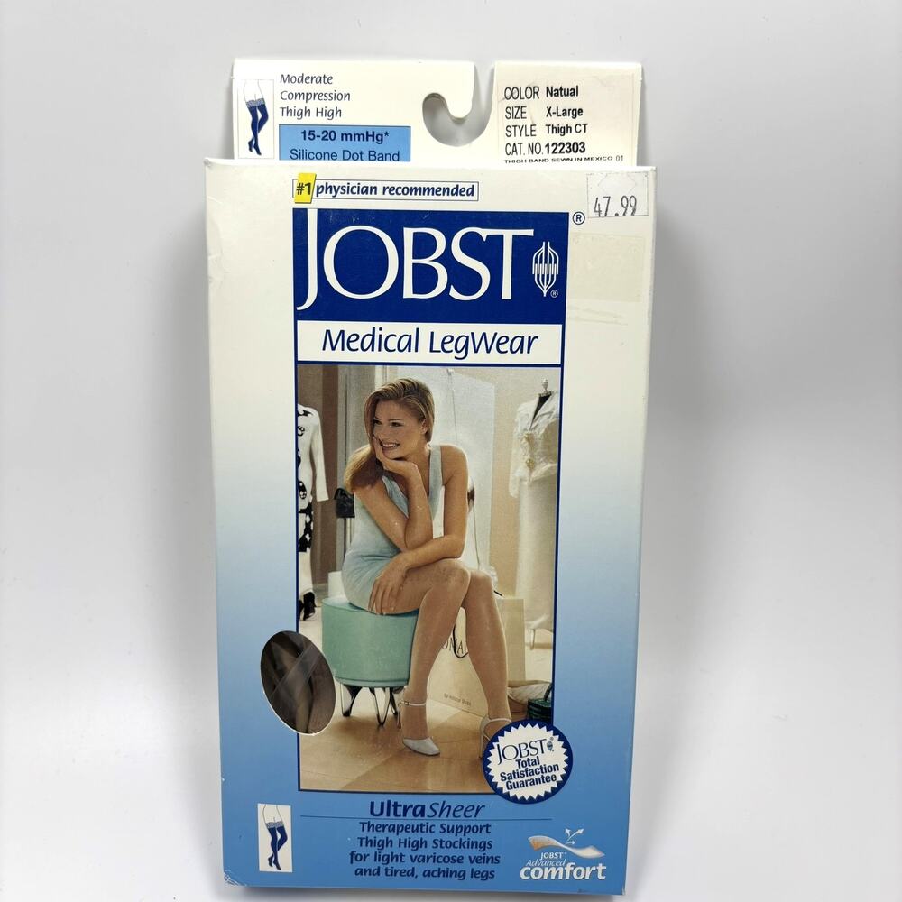 Jobst Compression Stockings 15-20 mmHg XL Thigh High Silicone Dot Band Natural